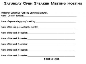 Saturday Open Speaker Meeting Hosting sign-up